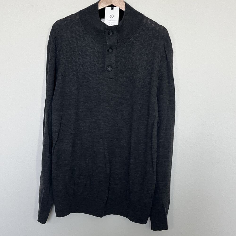 Mens TURNBURY MERINO WOOL Dark Gray Sweater Pullover Mock Neck Long Sleeve Sz XL